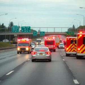 Emergency vehicles responding to a hit-and-run on Southfield Freeway