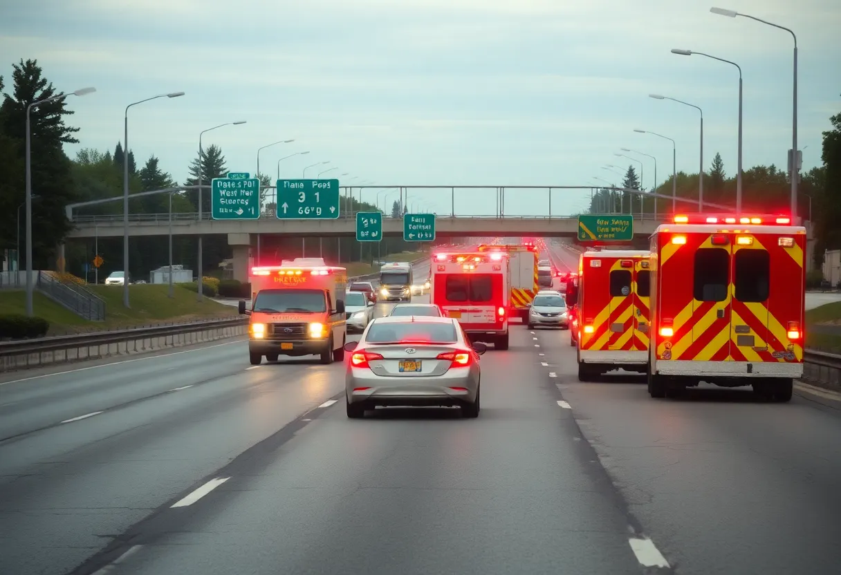 Emergency vehicles responding to a hit-and-run on Southfield Freeway