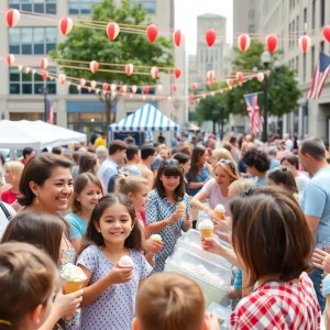 Community members enjoying ice cream at the 10,000 Scoop Challenge in Downtown Detroit.