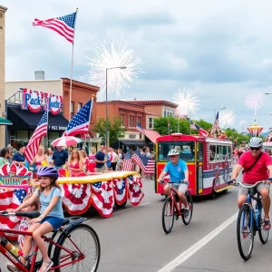 Independence Day parade in Metro Detroit with floats and fireworks
