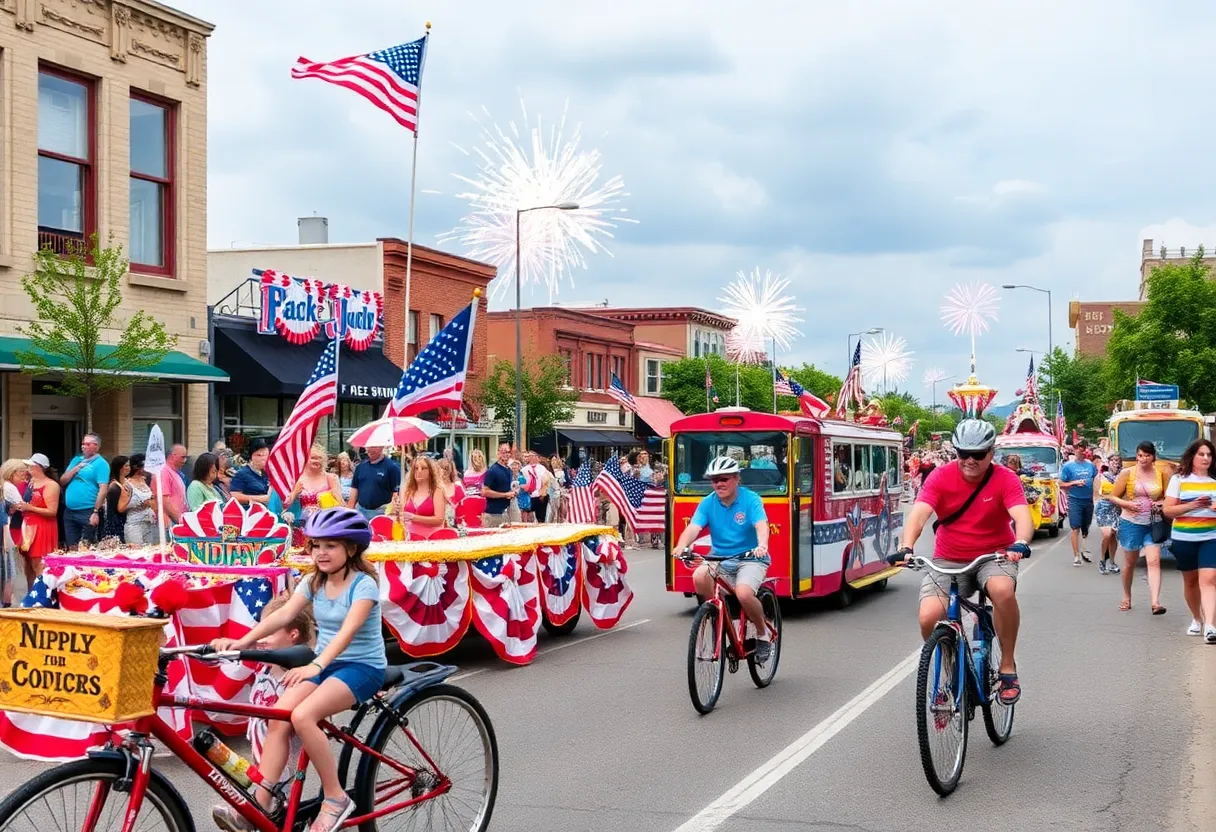 Independence Day parade in Metro Detroit with floats and fireworks