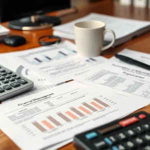 Office desk with documents indicating financial issues in insurance agency