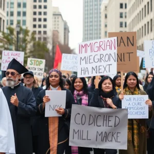 Clergy and supporters marching for immigrant rights in Detroit