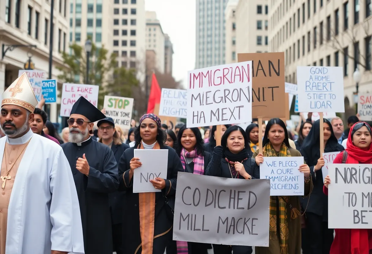 Clergy and supporters marching for immigrant rights in Detroit