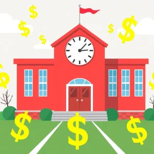 Illustration representing budget uncertainty for schools in Michigan.