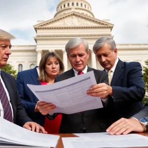 Officials discussing government funding investigation