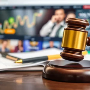 Courtroom scene with legal documents and gavel