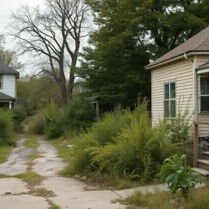 A view of an abandoned property in Detroit showing signs of neglect.