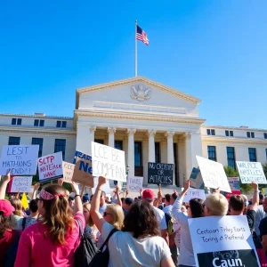 Protesters rallying outside the Robert V. McNamara Federal Building in Detroit