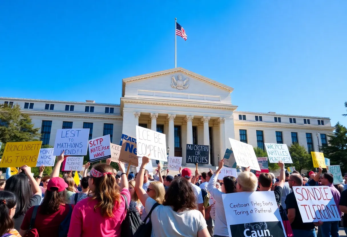 Protesters rallying outside the Robert V. McNamara Federal Building in Detroit
