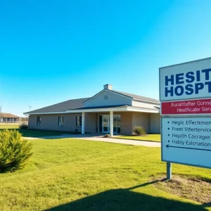 A rural hospital in Michigan surrounded by fields