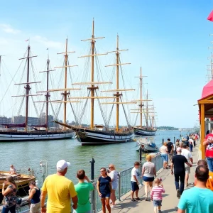 Tall ships at the Sail Detroit Festival on the Detroit River