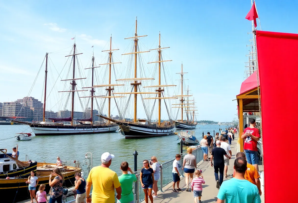Tall ships at the Sail Detroit Festival on the Detroit River