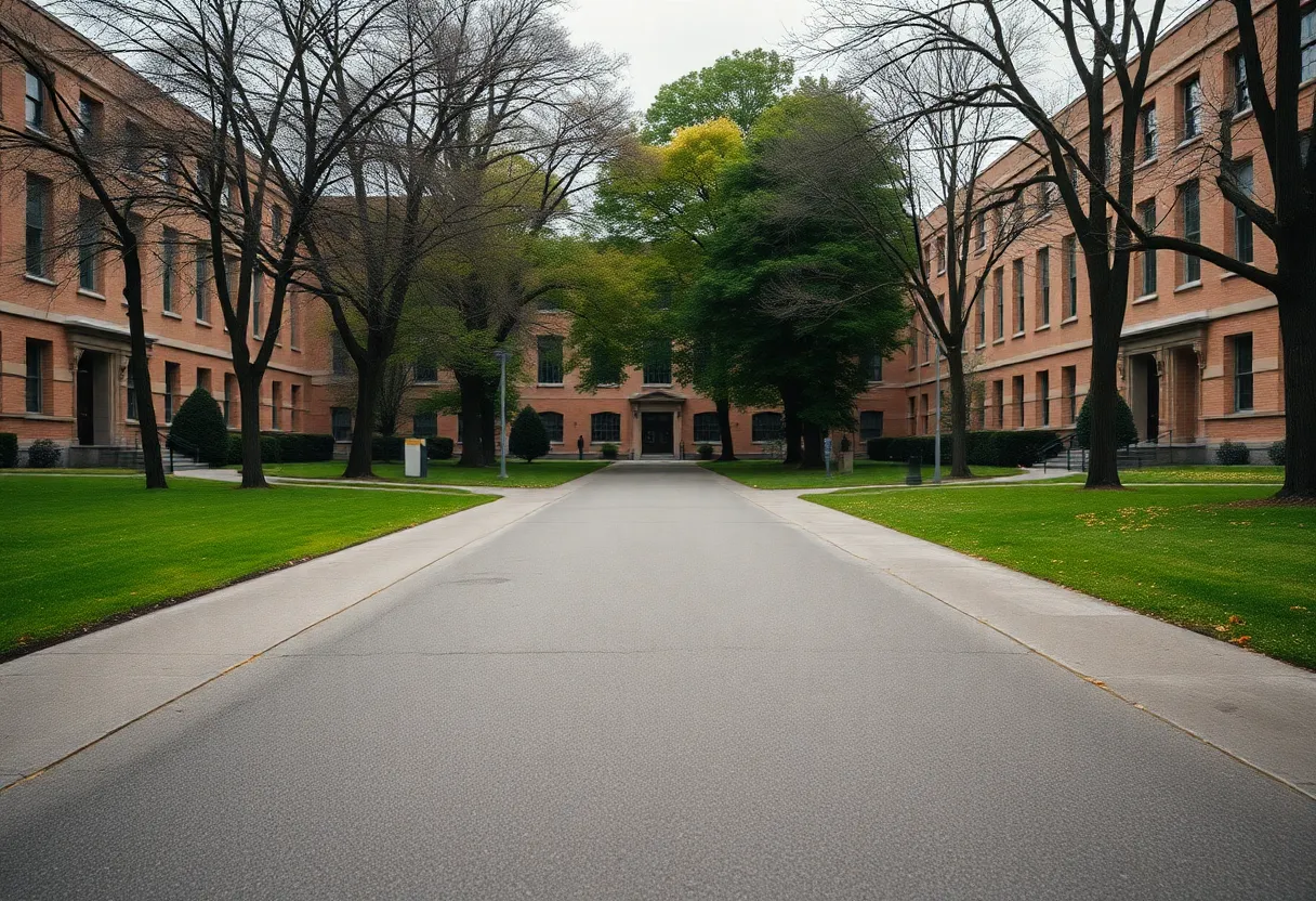 View of Siena Heights University campus representing its closure