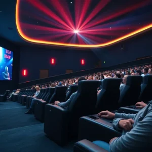 Interior view of Troy's laser IMAX theater with seating