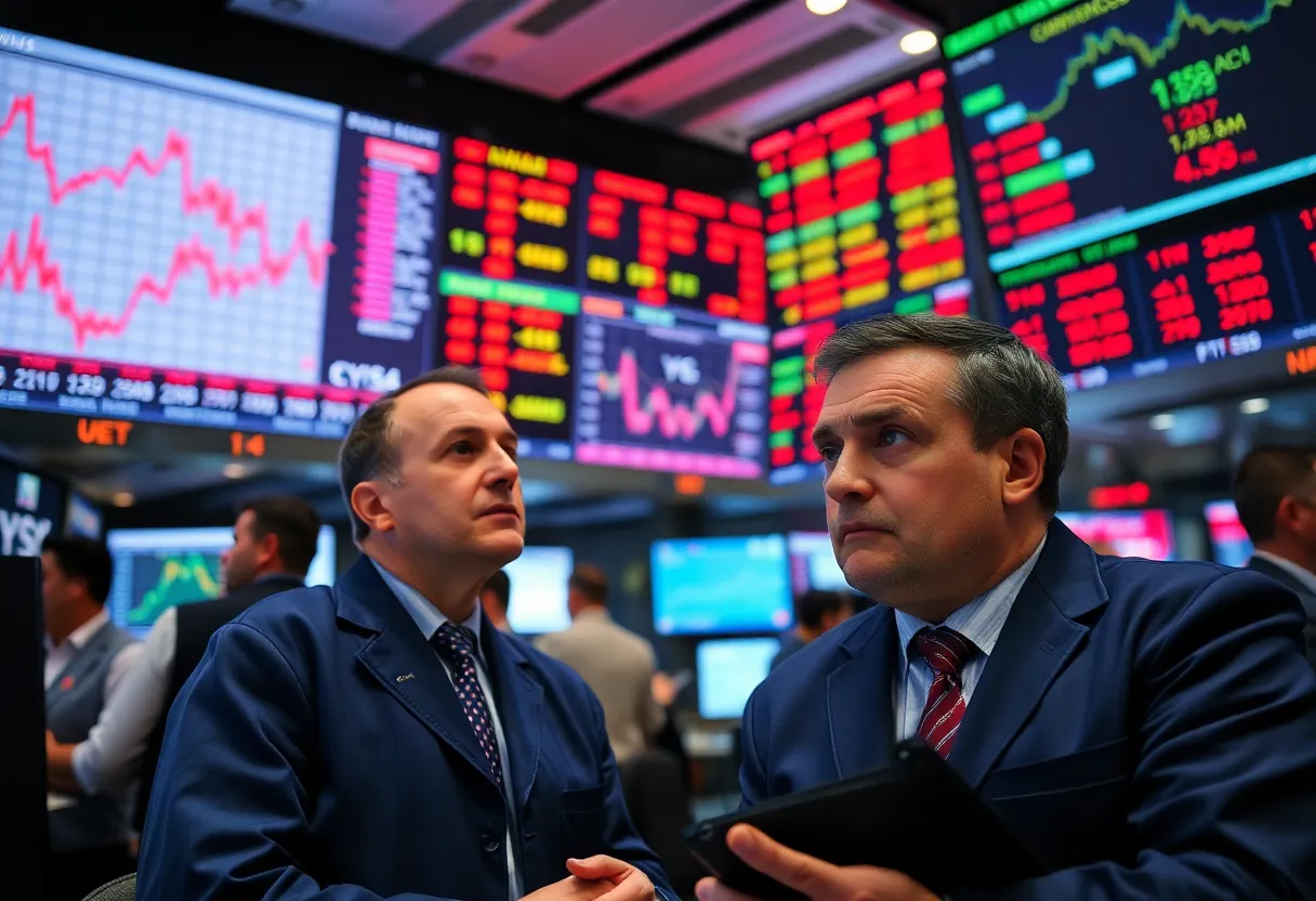 Traders monitoring stock market screens during market volatility.
