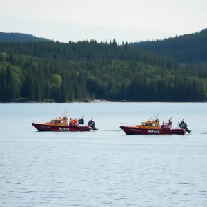 Rescue boats and search teams at White Lake amid ongoing search operation