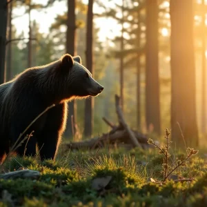 A bear in a natural forest setting, symbolizing wildlife conservation.