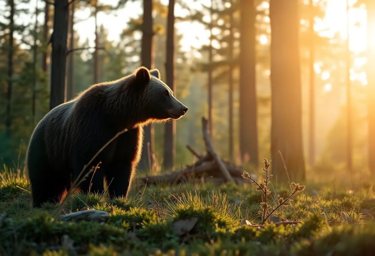 A bear in a natural forest setting, symbolizing wildlife conservation.