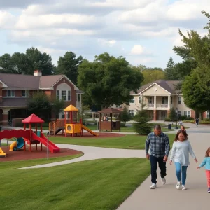 Neighborhood near an elementary school, family-friendly environment