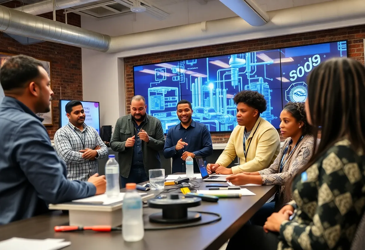 Participants in a workshop at the Apple Manufacturing Academy