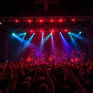 Vibrant concert stage with excited crowd