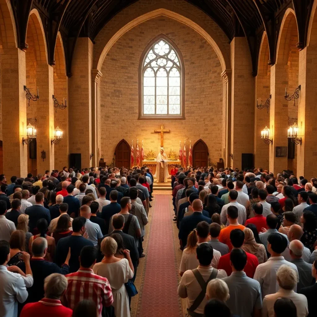 Crowd gathering at St. Bonaventure Monastery for Blessed Solanus Casey feast day