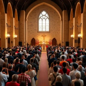 Crowd gathering at St. Bonaventure Monastery for Blessed Solanus Casey feast day