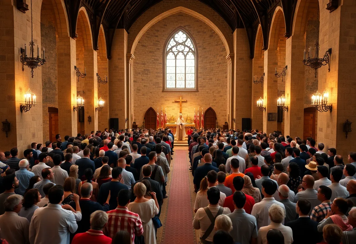 Crowd gathering at St. Bonaventure Monastery for Blessed Solanus Casey feast day