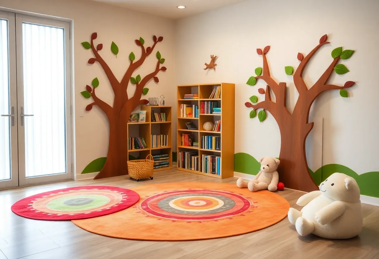 Calming station designed for children's mental health, with colorful decor and resources.