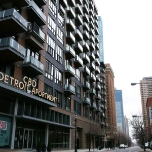 CBD Detroit Apartments complex in a declining downtown environment