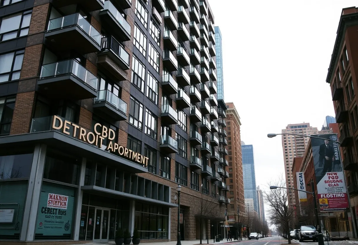 CBD Detroit Apartments complex in a declining downtown environment