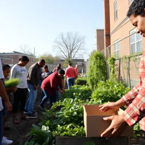 Community members working in a garden in Detroit.
