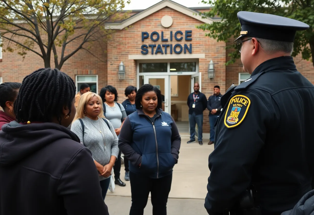 Community members discussing safety with police during a meeting