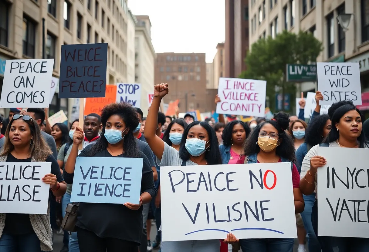 Community members rallying for peace and safety against youth violence in Detroit