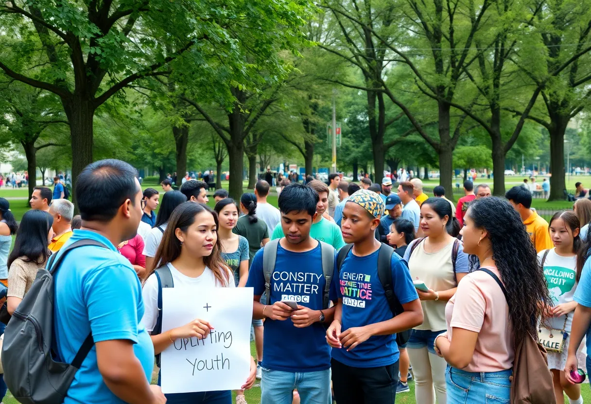 Community members engaging in a charity event promoting youth empowerment and mental health awareness.