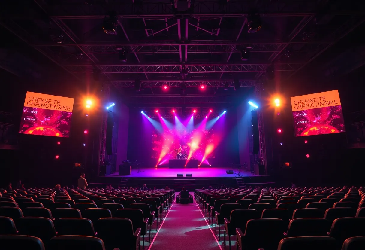 Empty concert stage with colorful lights
