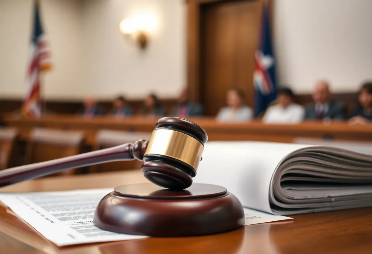 Courtroom representing health care fraud case