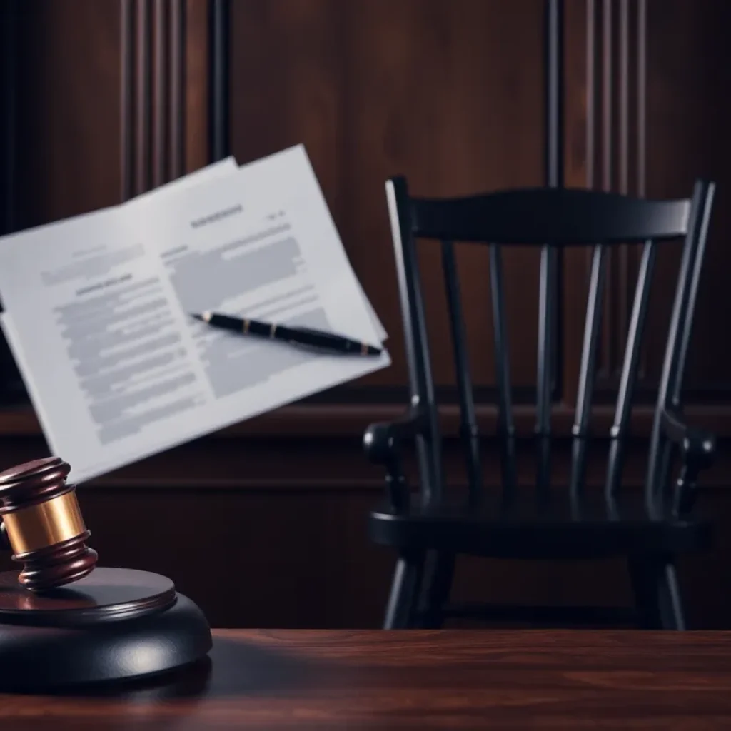 A courtroom scene depicting legal proceedings related to financial fraud.