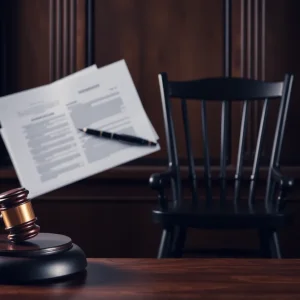 A courtroom scene depicting legal proceedings related to financial fraud.
