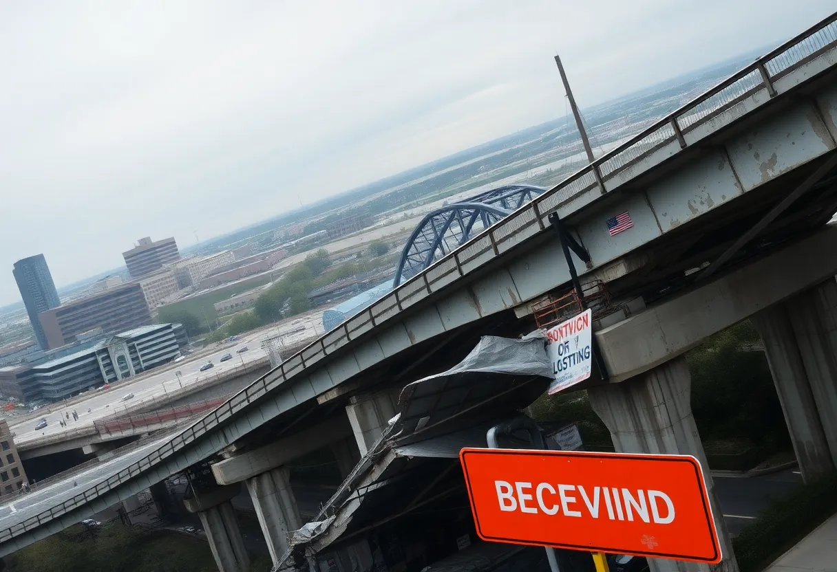 Aerial view of aging bridges needing repair in Michigan