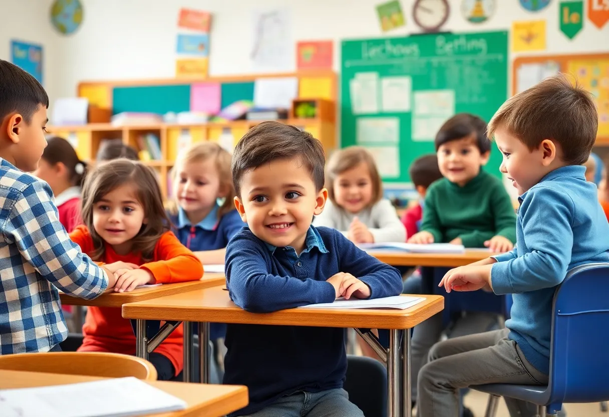Students in a Detroit classroom preparing for the school year