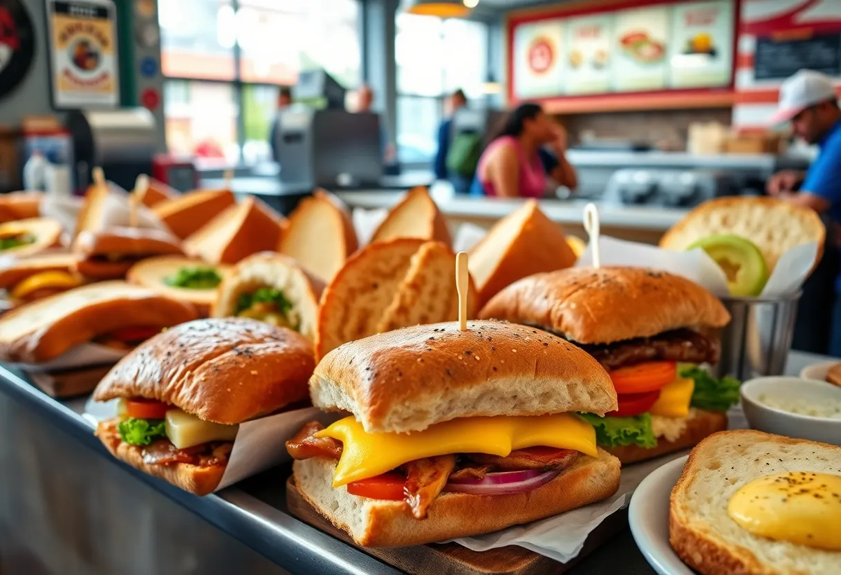 Assorted breakfast sandwiches from various Detroit eateries