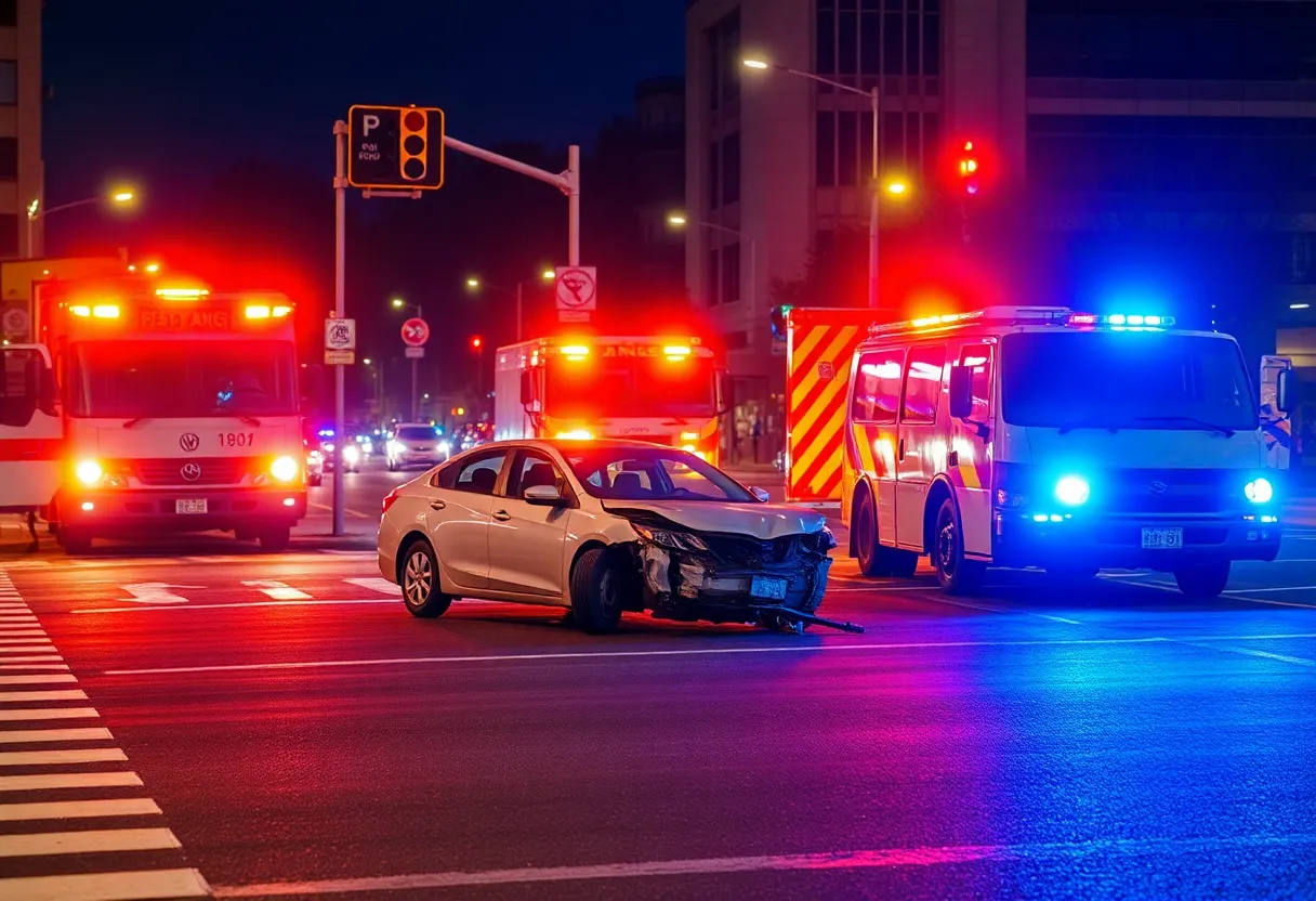 Emergency services responding to a car crash in Detroit