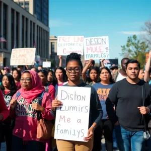 Community members rally against the deportation of Hmong and Laotian immigrants in Detroit.