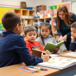 Students engaged in reading activities in a Detroit classroom