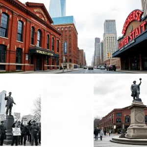Historic labor landmarks in Detroit showcasing the city's labor history.