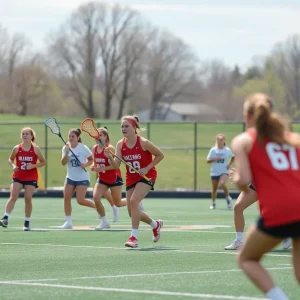 Women practicing lacrosse on the field