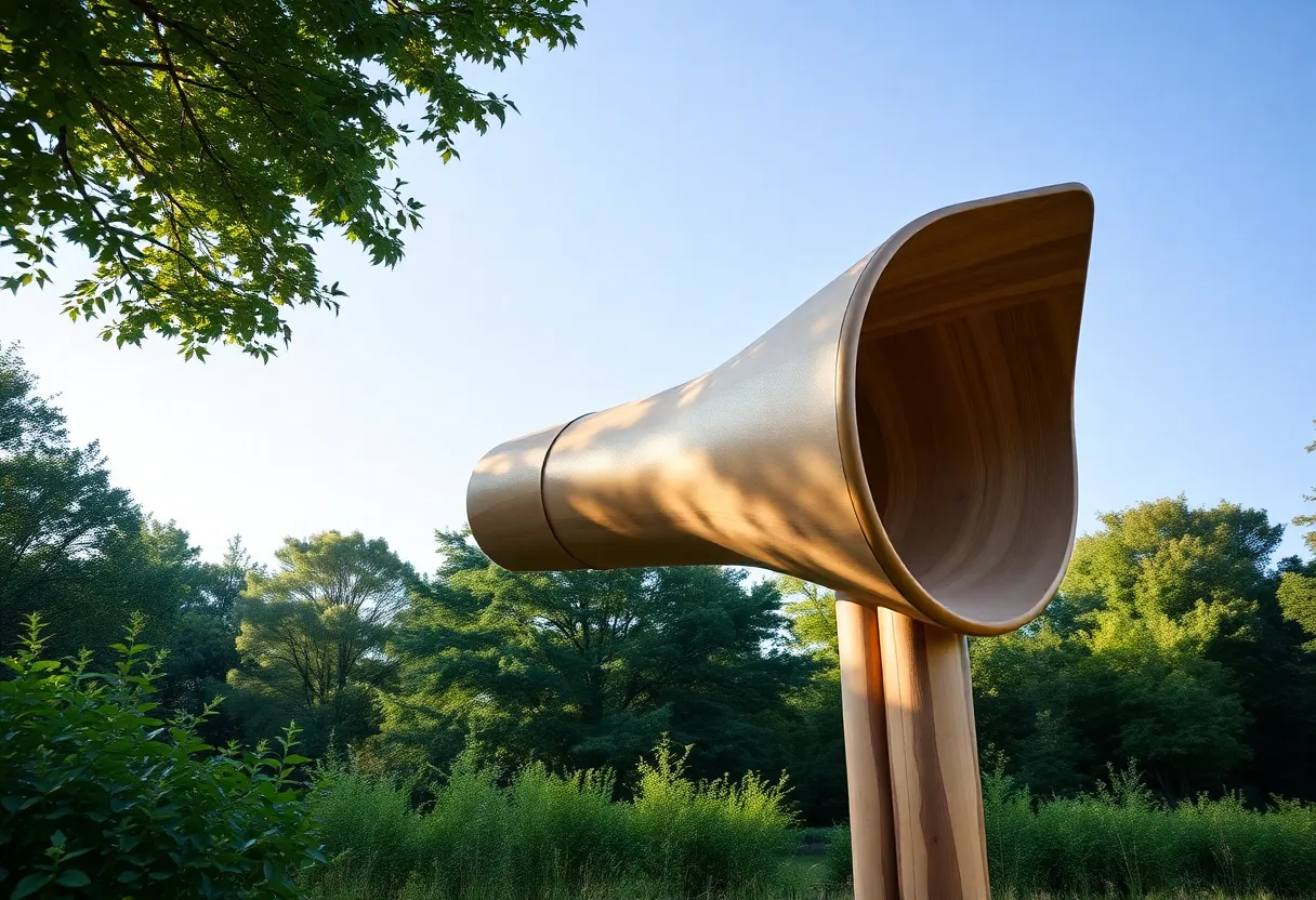 Wooden nature megaphone in Belle Isle Park