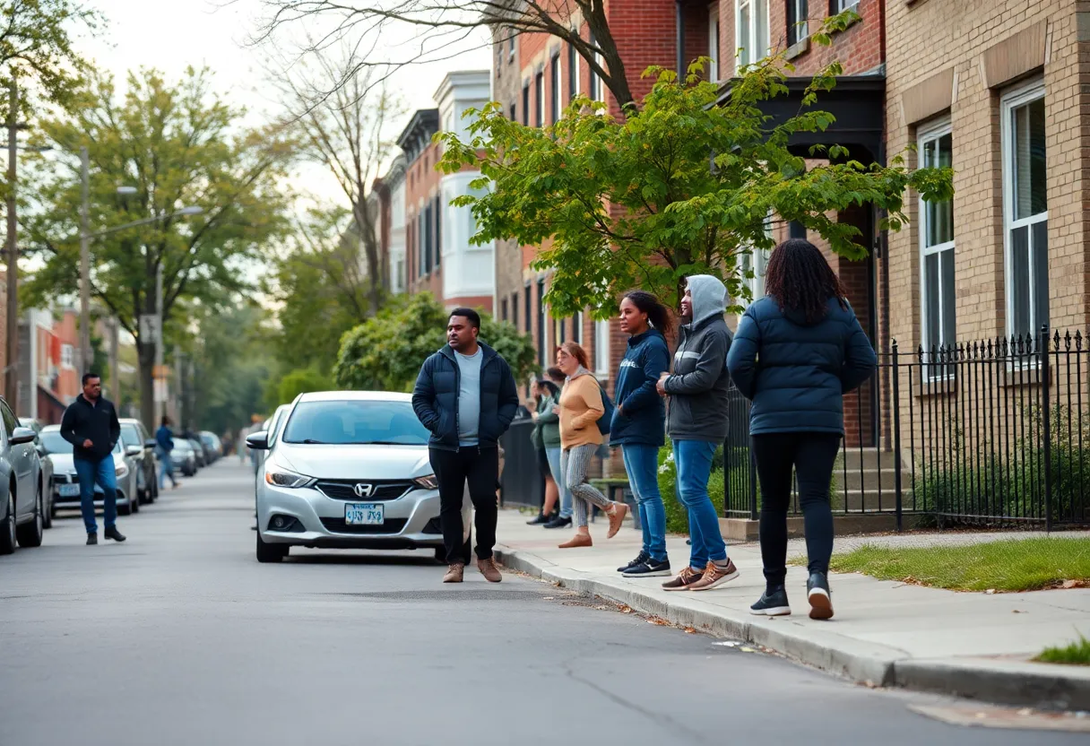Scene of a Detroit neighborhood with engaged community members